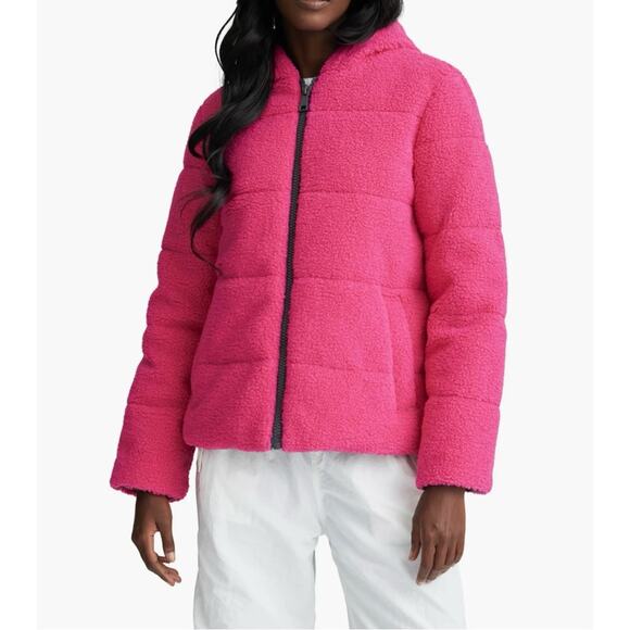 NVLT Womens M Berber Faux Shearling Fleece Hooded Jacket in Valentino Pink NEW - Picture 1 of 12